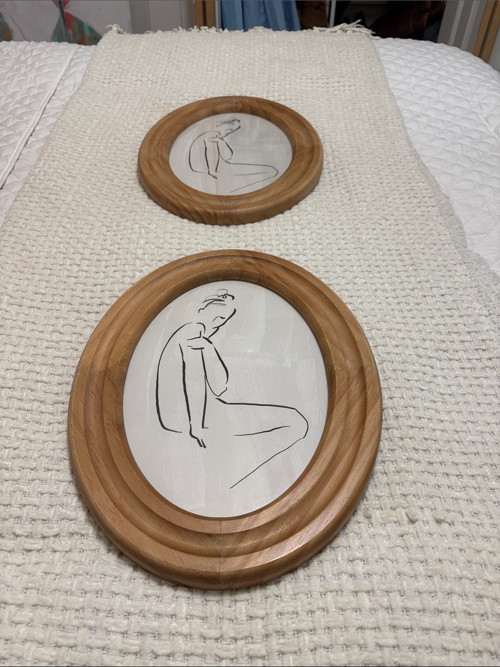 Minimalist Line Art Wood Frame Wall Decor - Natural Wood
